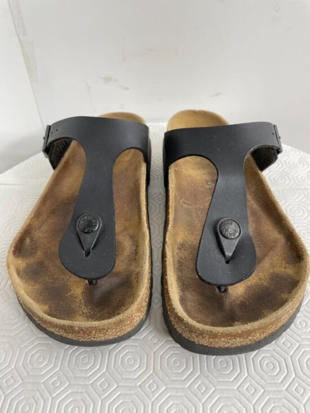 Birkenstock Gizeh Birko-Flor Black Leather Thong T-Strap Sandals Women's 37